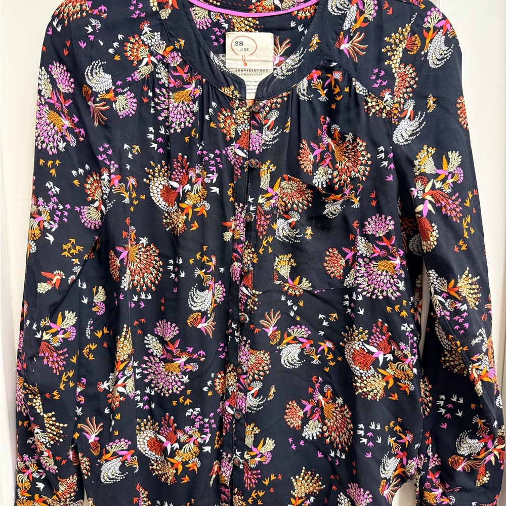 Anthropologie Black Floral Blouse